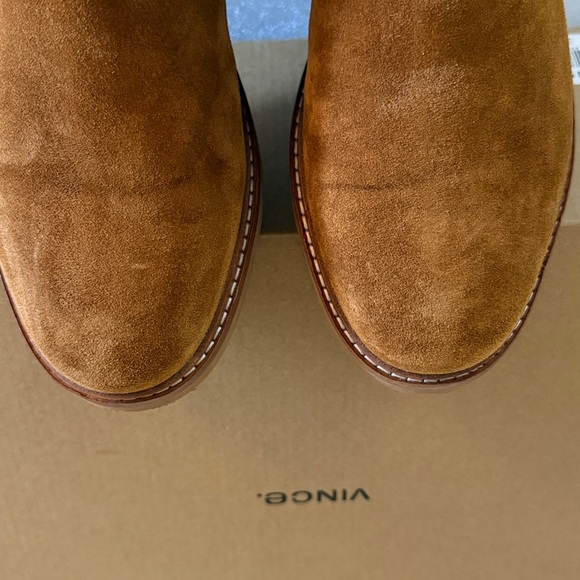 Vince rue tan Chelsea lug sole suede WATER REPELLENT boot size 7.5 / 38 NIB - Picture 7 of 16